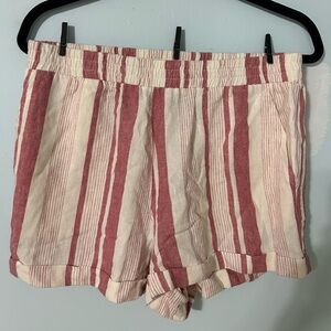 These are Forever21 shorts! Coral striped and stretchy!